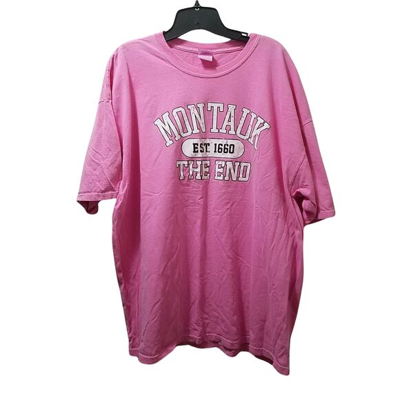 Montauk The End T-Shirt Women’s 2XL Pink Distressed Graphic Tee Long Island NY - Picture 1 of 4